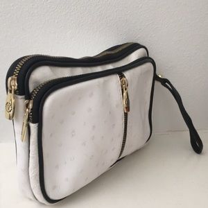 Valentina White & Black Large Leather Wristlet